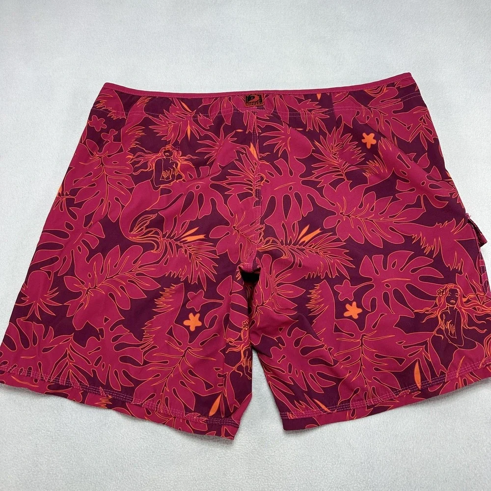 Maui Rippers Board Shorts Mens 32 Red Hawaiian Mermaid Floral Swim Tropical